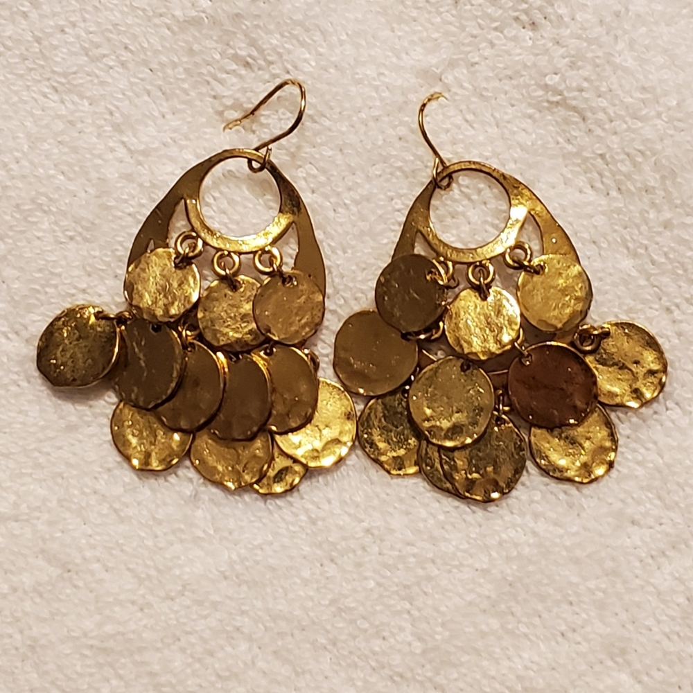 Art Deco Gold Coin Tiered Drop Earrings